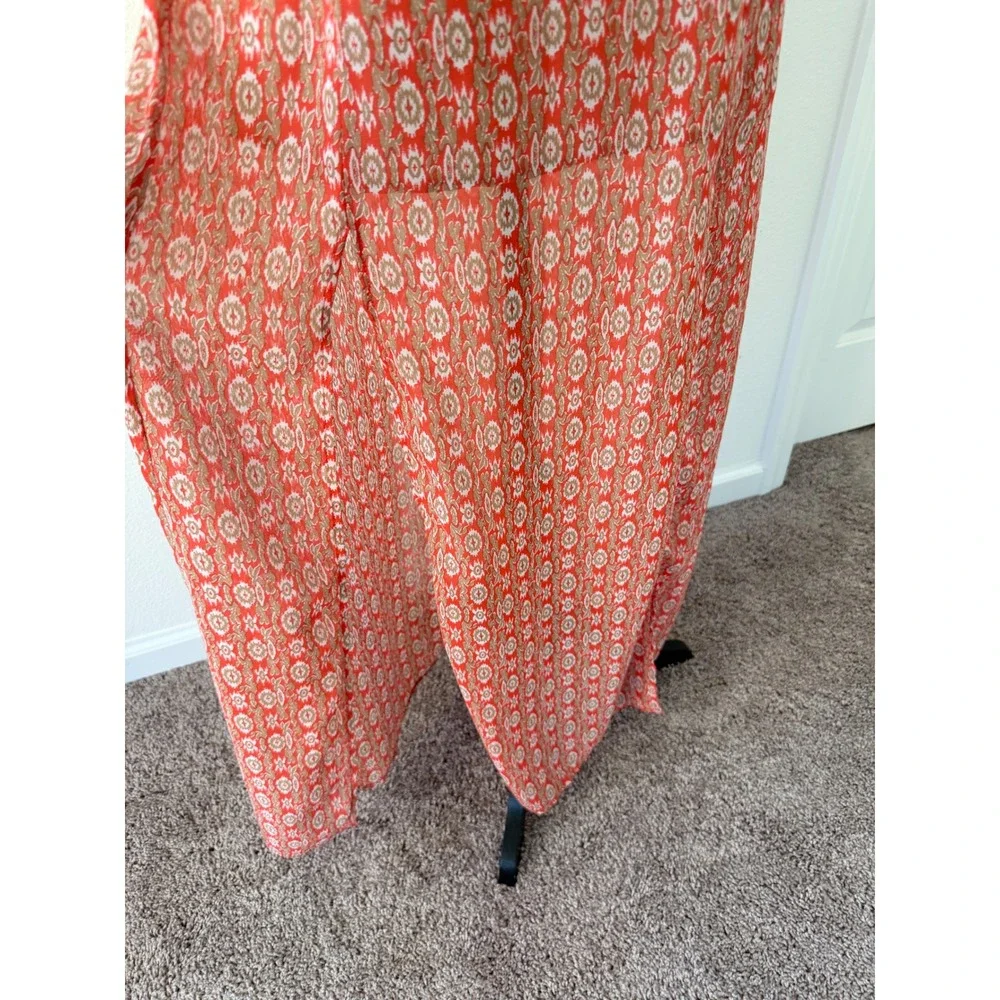 Skies Are Blue Red Boho Ikat Print Maxi‎ Skirt with High Slit Small 50489